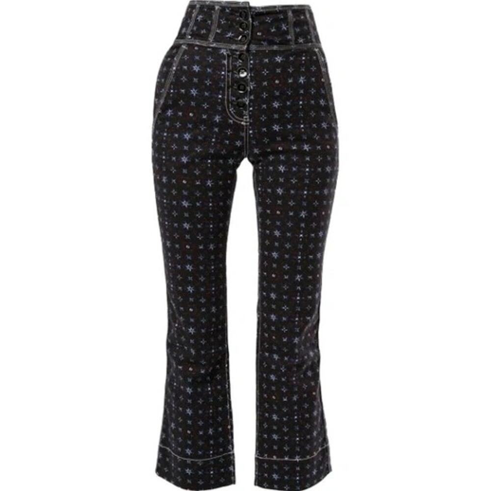 ULLA JOHNSON High waist cropped wide leg Ellis Jeans In Blue Floral Sz 4